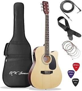 Jameson Guitars Full Size Thinline Acoustic Electric Guitar with Free Gig Bag Case & Picks Natural Right Handed