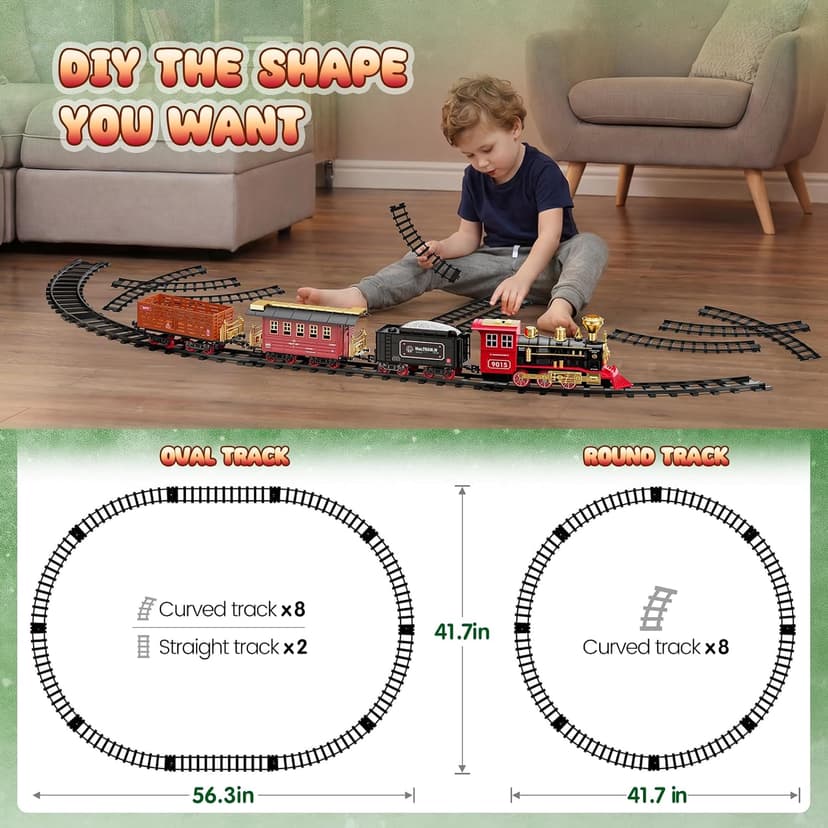 Hot Bee Train Set - Train Toys for Boys with Smokes, Lights and Sound, Toy Train Set for Under Christmas Tree, Toddler Model Trains for 3 4 5 6 7 8+ Years Old Kids Christmas Toys Gifts