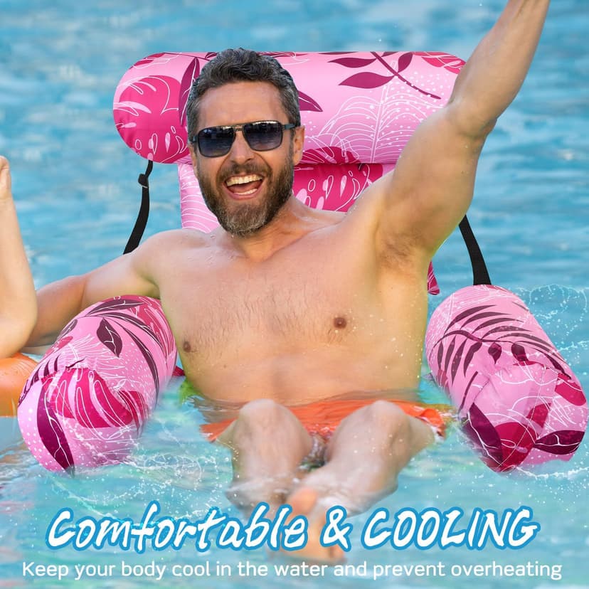 Inflatable Pool Floats Adult Floating Lounge Chairs Blow up Pool Noodles for Adult Heavy Duty Swimming Tropical Plants Fun Pattern Floating Chair for Summer Water Beach Lake Party