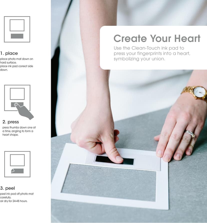 Pearhead Heart Thumbprint Photo Frame and Ink Kit, Wedding Keepsake Registry or Reception Idea, Clean-Touch Pad Included, Bridal Shower Gift, Wall Mount or Tabletop Display, 4x6 Photo, White