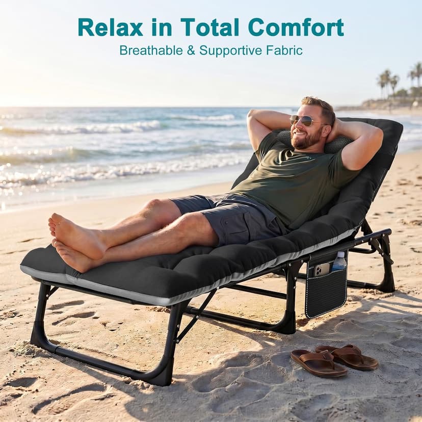 ABORON Heavy Duty Tanning Chair,Outdoor 5-Position Folding Chaise Lounge Chair with Pad,Portable Beach Lounge Chair for Outdoor Sunbathing Patio Pool Lawn Deck Poolside