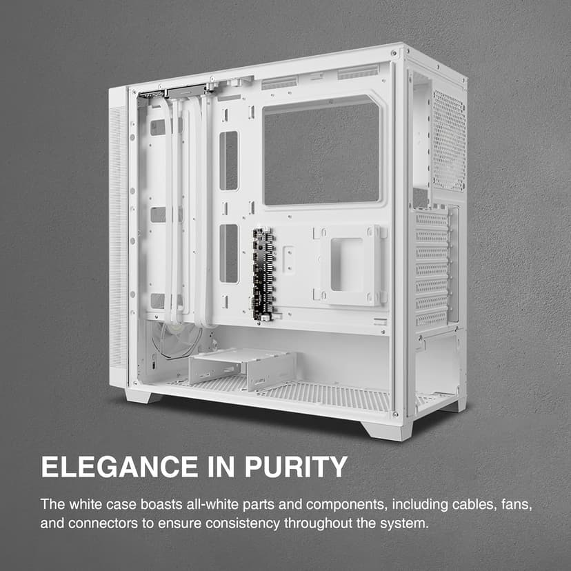 GAMDIAS White ATX Mid Tower Computer Case Tempered Glass, Gaming PC Case Support Dual 360mm AIO/Radiator, 7x120mm Case Fans (4X 120mm Built-in), 420mm GPU/VGA, USB3.0X 2, Type C x1, 170mm CPU Cooler