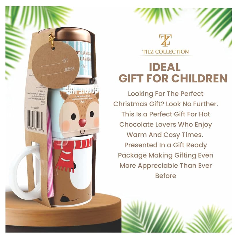 Hot Chocolate Gift Set With Reindeer Mug - Sachets, Mini Marshmallows, Candy Canes and Socks Included