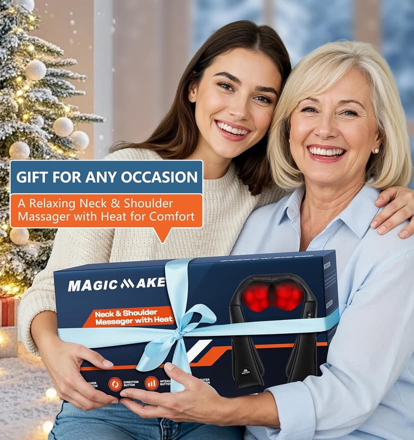 Christmas Neck Massager for Pain Relief Deep Tissue with Heat - Shiatsu Back and Shoulder Massage, Relax Gifts for Women/Men/Dad/Mom/Her/Him/Mothers Day/Fathers Gifts, Plug-in Use for Home Office Car