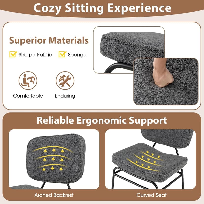 Giantex Modern Armless Accent Chair - Sherpa Reading Chair with Sponge Padding, Adjustable Foot Pads & Metal Frame, Upholstered Side Chair for Living Room, Bedroom & Reading Room, Grey