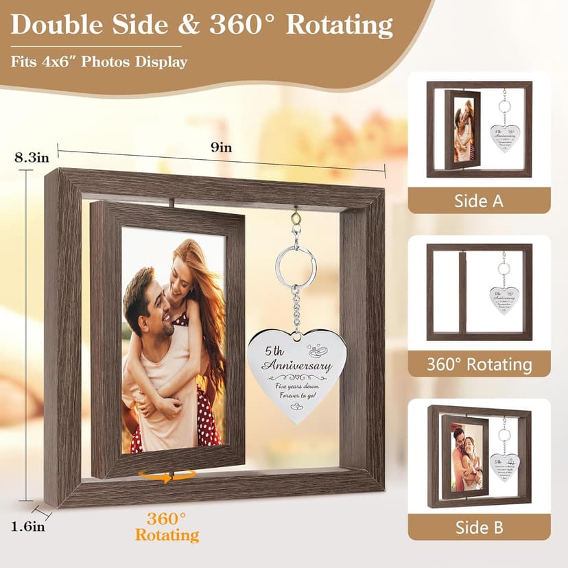 5 Year Aniversario Gift for Her 5yr Anniversary Picture Frame Wood Gifts for 5th Anniversary Wedding Photo Frames Gift for Wife 5 Year Anniversary Decorations for Couple Wedding Anniversary