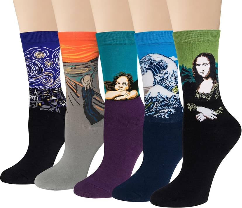 Soft Cotton, Crazy Artist Pattern, Classic Novelty Style, Versatile Hosiery, Birthday Gifts for Girl Lover, Fit Shoe Size 5-9 Chalier 5 Pairs Funny Socks for Women, Famous Painting Art Fun Socks B078K1Q14F