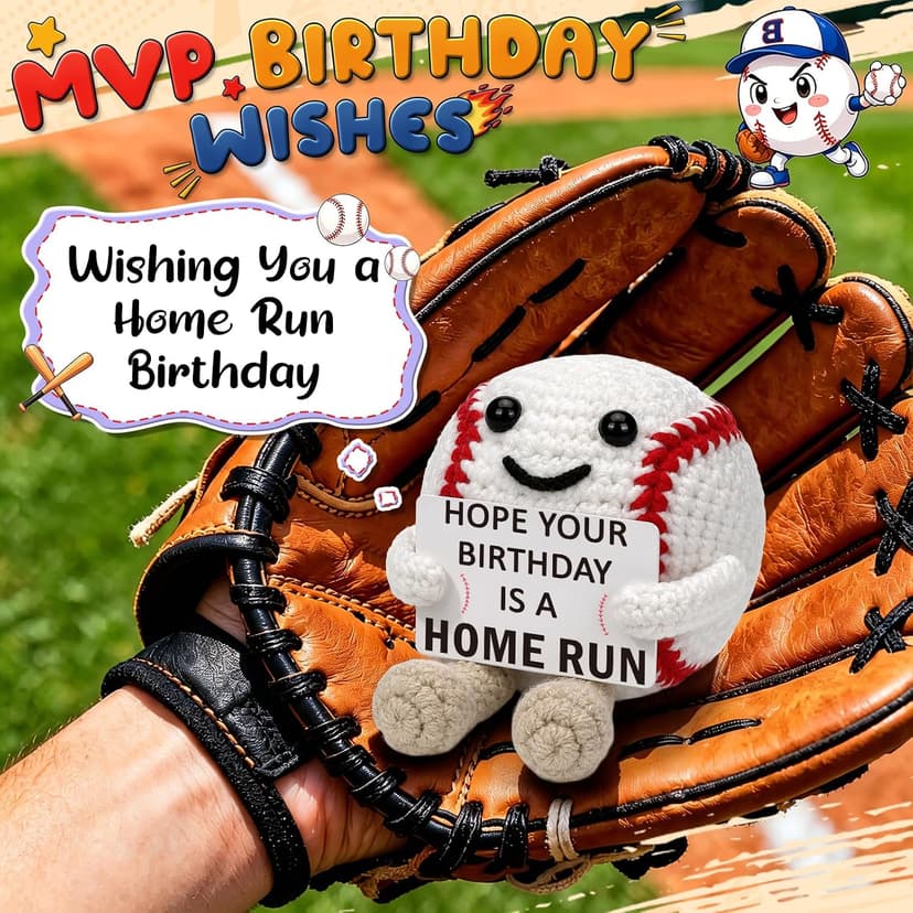 Cute Birthday Card for Mom Dad Grandson Teacher, Handmade Sports Gifts Baskets for Coach Players, Party Favors Decoration Baseball Christmas Birthday Gifts for Son Daughter, Crochet Gifts for Women B0GWQVK2Z9