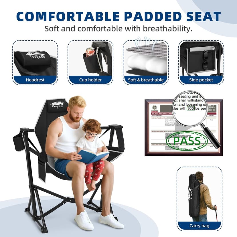 Fragess Portable Hammock Camping Chair with Adjustable Back, Folding Hammock Chair Supports 330lbs, Camping Swing Chair for Adults, Camping Hammock Chair for Lawn, Concerts, Backyard, Stargazer