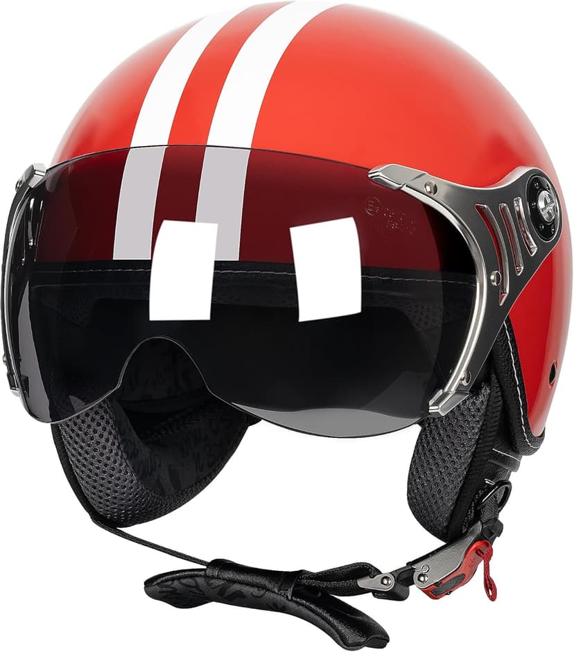 Yesmotor 3/4 Motorcycle Helmets Retro Open Face Vespa Scooters Helmet with Clear Visor for Men and Women- DOT Approved