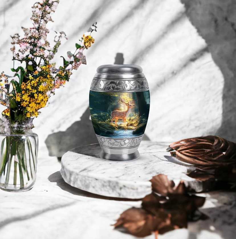 Deer Urn Ashes, Burial & Funeral for Adult Remains, Memorial Gift for Men & Women, Handcrafted, Cremation Urns for Human Ash Small, Green, 3 Inch B0F67DZ9FG