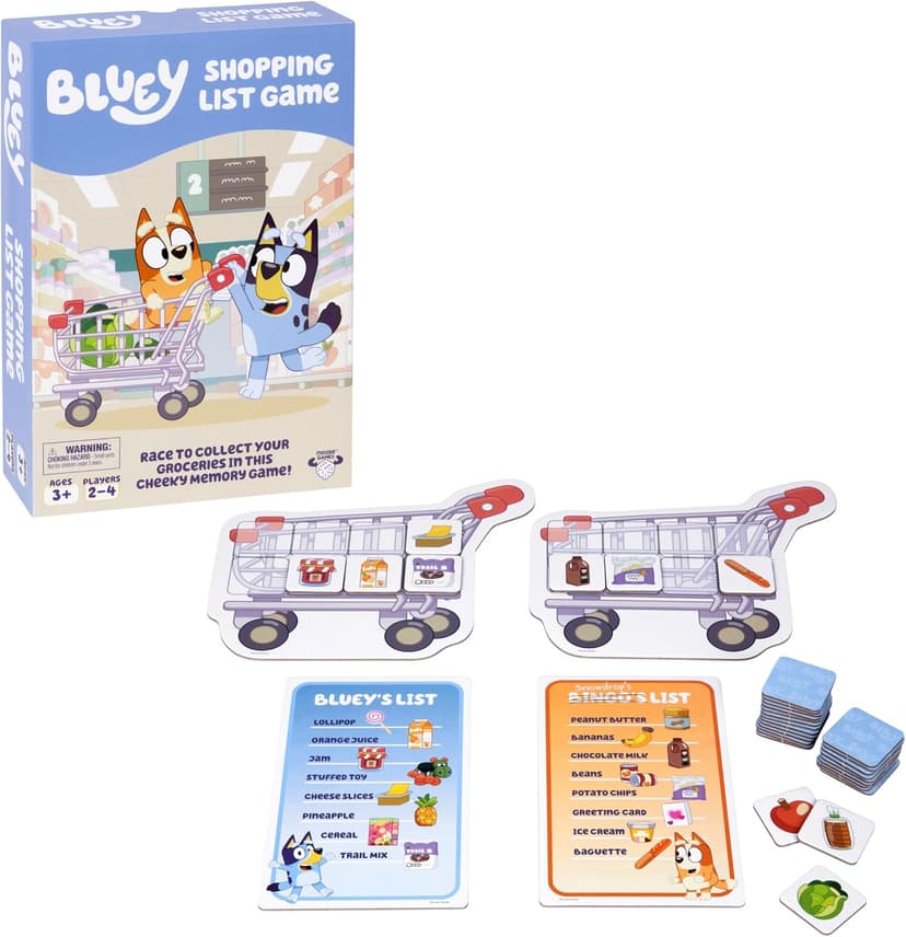 Bluey Shopping List Game, Join Bluey, Bingo, Bandit & Chilli On A Fun Supermarket Adventure, Race to Fill Your Trolley in This Fun Memory and Matching Game, for Ages 3+, 2-4 Players