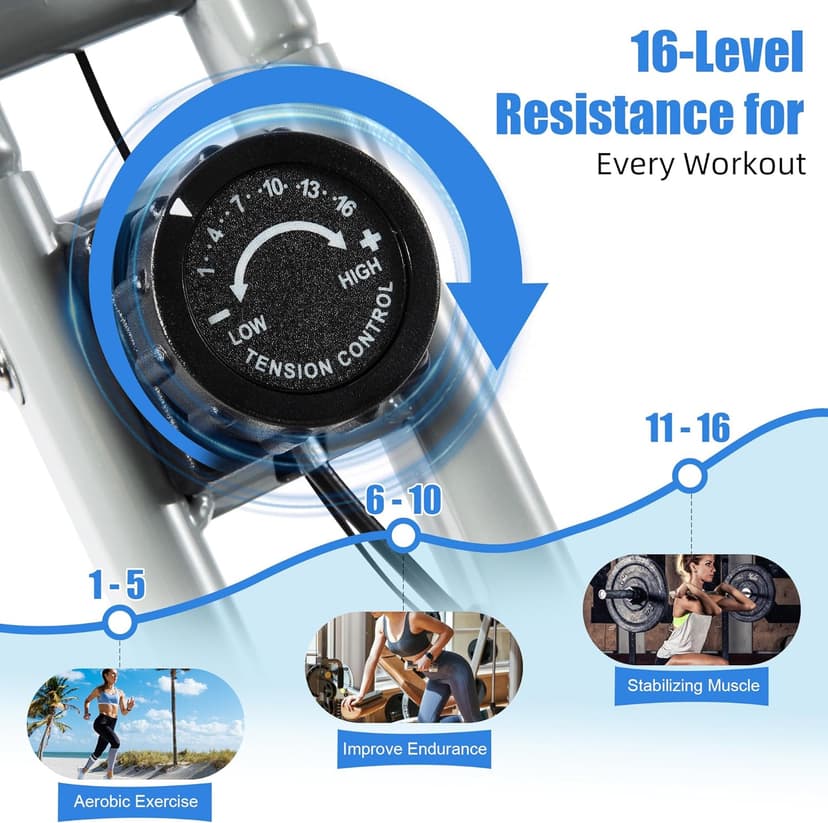 BARWING Stationary Exercise Bike for Home Workout, 5 IN 1 Foldable Indoor Cycling Bike for Seniors, 350LB Capacity, 16-Level Magnetic Resistance, Seat Backrest Adjustments