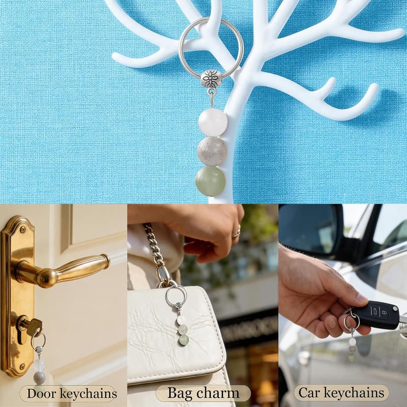 Natural Crystals Keychain Gift for New Beginnings, Small Healing Stones Keychain for Anxiety Relief. Healing Crystals
