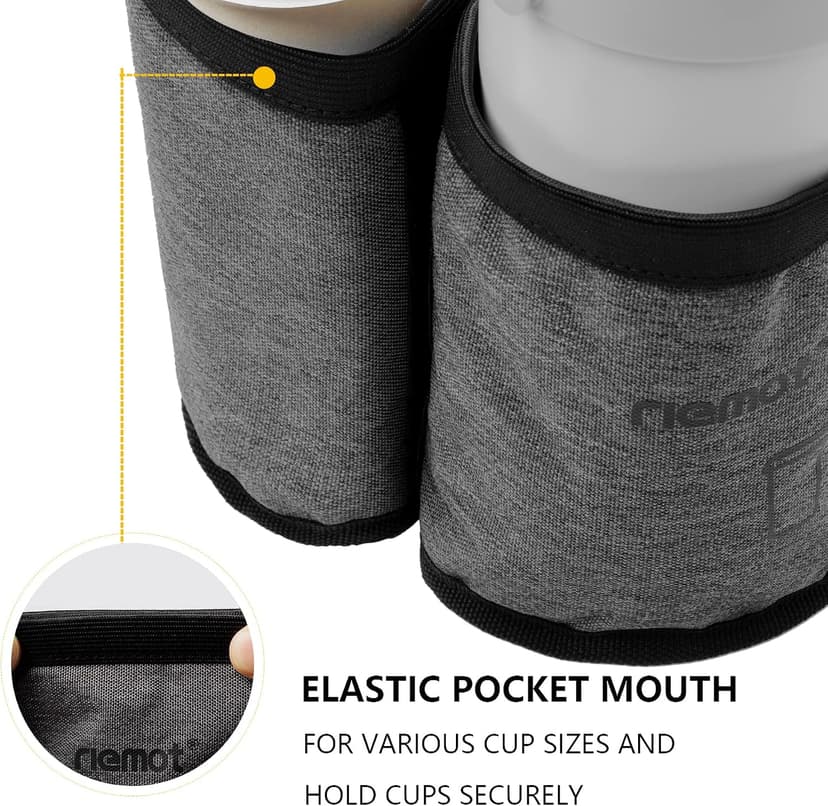 Hold Two Drinks No Spill, Fits Roll on Suitcase Handles, Gifts for Travelers, Travel Luggage Accessories, Hook & Loop riemot Luggage Travel Cup Holder Free Hand Suitcase Drink Carrier Grey B07TXCCQGP