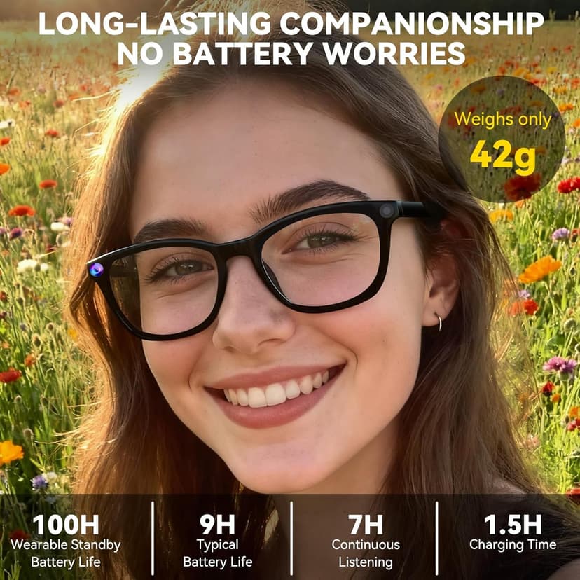 2026 AI Smart Glasses with Camera,8MP HD Video Recording Camera Glasses,Voice Control,Object Recognition,Real-Time Translation,Smart Sunglasses with Bluetooth Call,for Travel, Conferences & Vlogging