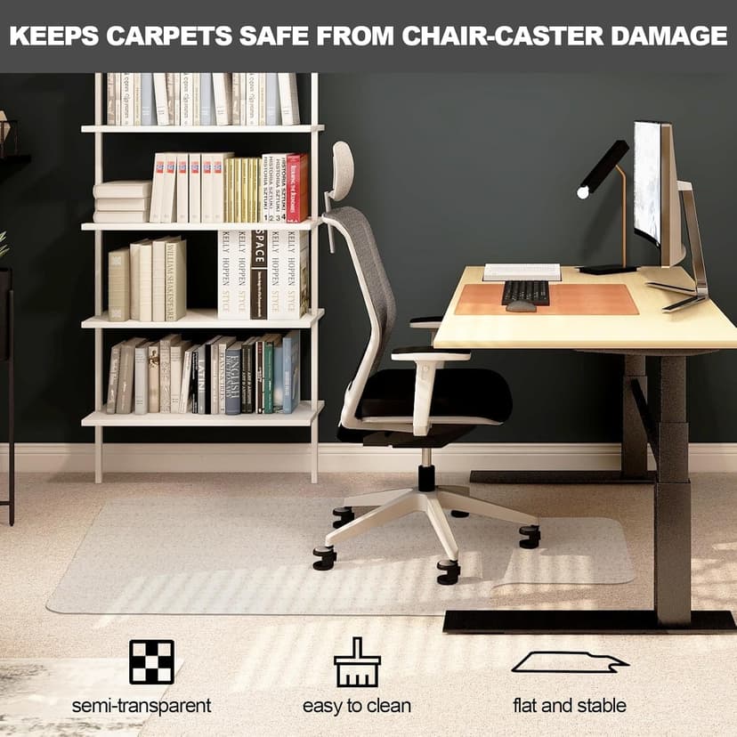 Chair Mat for Carpet- Low Pile (1/4" Thick) Carpet Protector for Office Gaming Computer Desk Chair. Heavy Duty Desk Chair Mat for Carpeted Floors, Semi Transparent