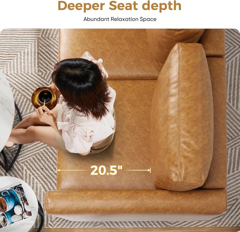 ABCASA Faux Leather Oversized Accent Chair with Storage Deep Seat Single Sofa Large Reading Armchair for Living Room Bedroom Office Brown