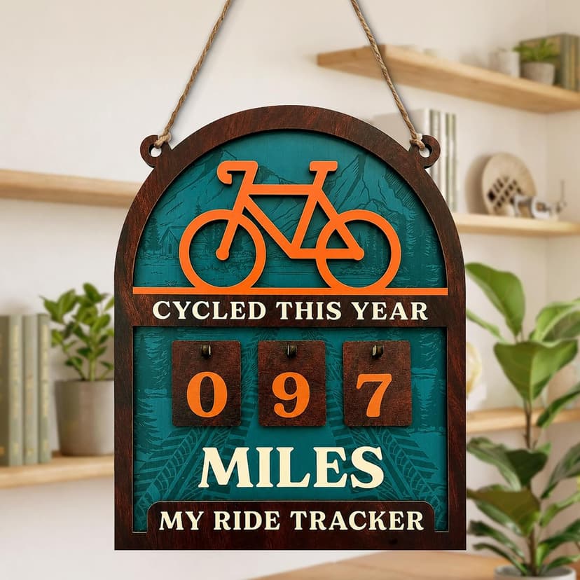 Wooden Yearly Riding Mileage Counter Home Decor, Cyclists Gifts for Men, Bike Mileage Tracker Miles Cycled This Year Tracker Sign Cycling Cool Gifts for Cyclists Men B0H83MDJ3R