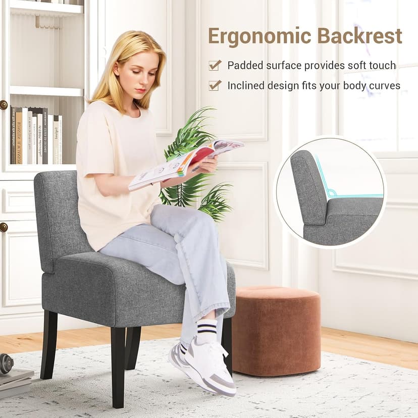 Giantex Armless Accent Chair Set of 2, Upholstered Living Room Chair with Rubber Wood Legs, Modern Slipper Side Chair, Reading Chair for Living Room, Bedroom, Waiting Room, Office, Small Spaces, Grey