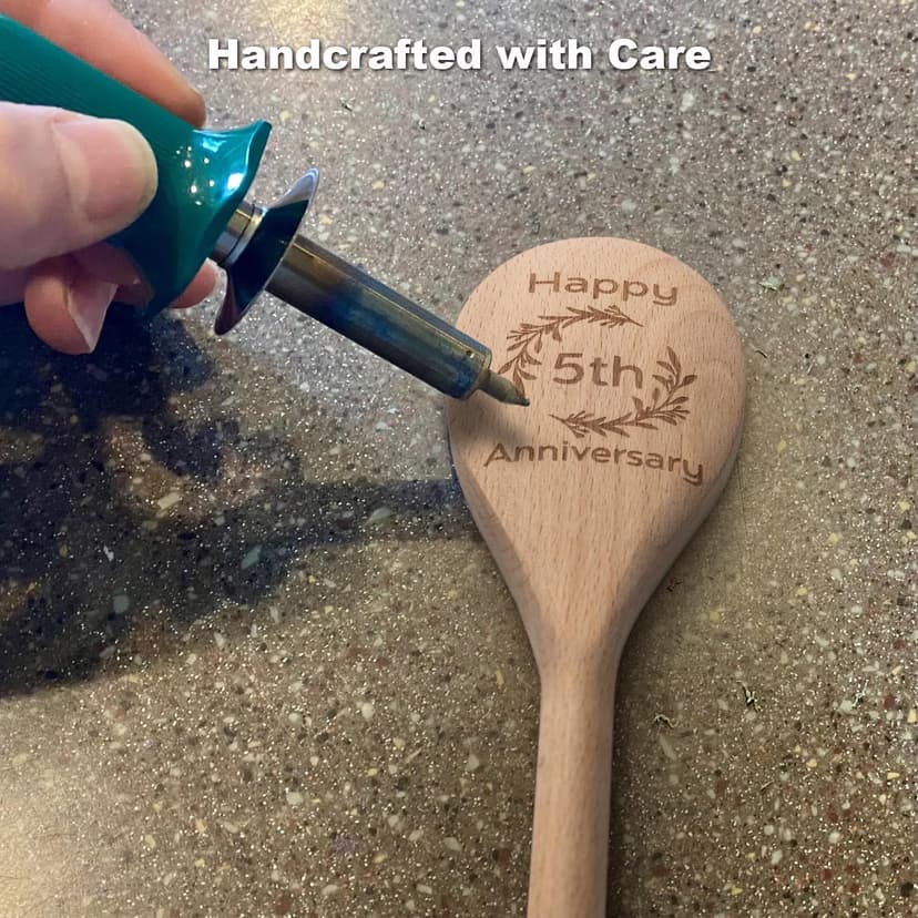 5 Year Anniversary Wood Gifts for Her Him - Happy 5th Wedding Anniversary Spoon Wooden Gifts for Wife Husband Men Couples Marriage, Handmade Engraved Spoon 12×2.2 in