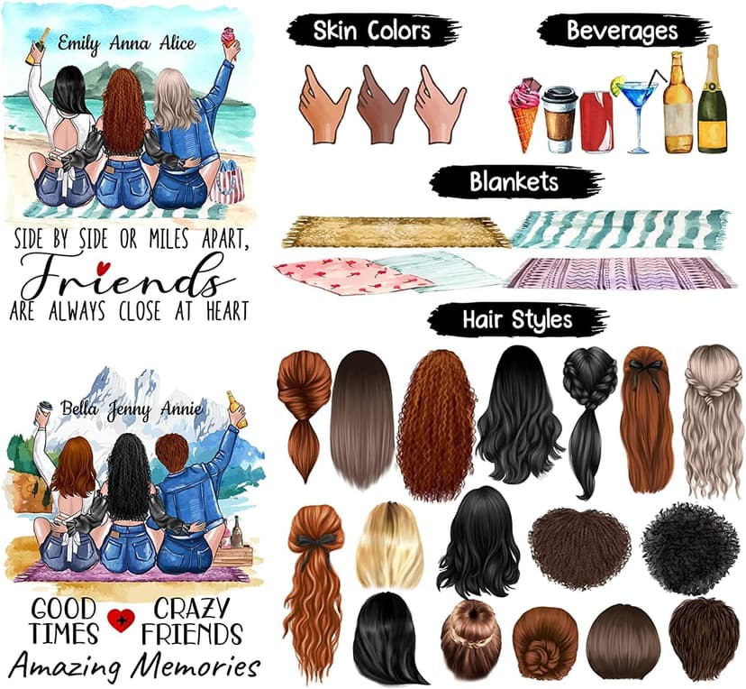 Elido Store Personalized 3 Friends Custom Mug, Side By Side Or Miles Apart Friends Are Always Close At Heart Coffee Mug Gifts For Women, Besties, Soul Sister, Friendship Mugs Custom Names 11oz, 15oz