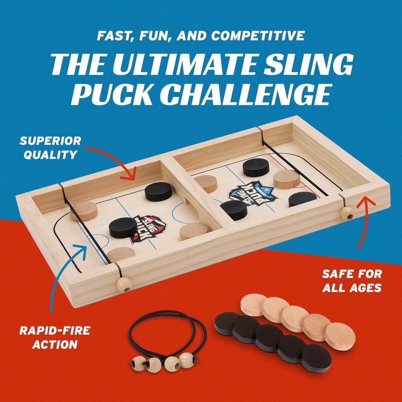 Fast Sling Puck Game - Super Winner Slingshot Puck Board Game - Sling It Shot 2 Player Hockey Table for Kids, Teen and Adults - Christmas Indoor Family Tabletop Games