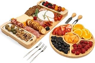 Meat Cheese Platter, Movie Nights, Family Gatherings, BBQ Picnic Essentials, Dinner Party Hosting Appetizer, Wine Nights Charcuterie Boards Set, Bamboo Cheese Tray with Serving Accessories B0CJH76S39