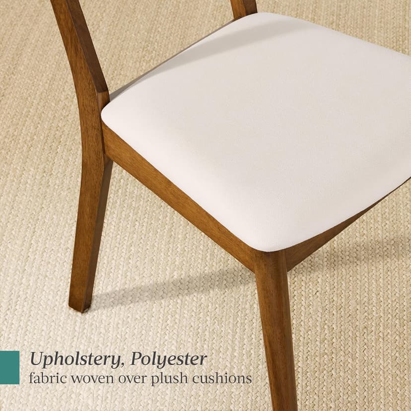 Best Choice Products Wooden Dining Chairs, Wood Mid-Century Modern Upholstered Side Chairs, Farmhouse Cushioned Dining Chairs Set of 4 for Dining Room - Walnut/Cream