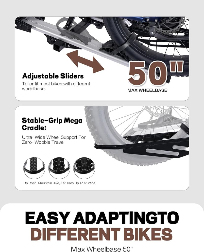 Young Hitch Mount Bike Rack with Ramp, 200 lbs. Capacity for 2 E-Bikes, Fat Tire and Standard, fits Cars, SUVs, RVs, Trailers with 2 Inch Receiver