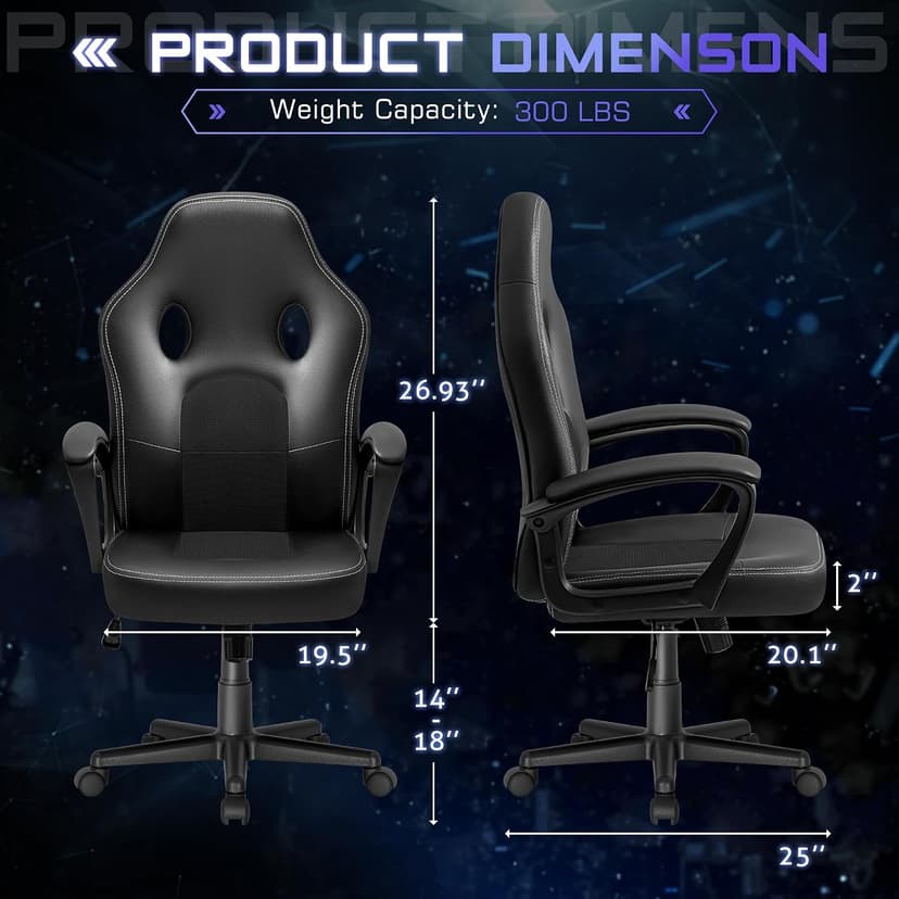 Office Gaming Chair High Back Leather Computer Chairs Ergonomic Height Adjustable Racing Game Desk Chair Executive Conference Task Chair (Black)