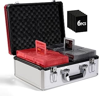 EcoVibe EcoVibe Trading Card Storage Box, Aluminum Alloy Card Case Holds 600+ Toploaders & One-Touch Holders, Sports Card Storage for 3" x 4" 35pt Rigid Card Holders (Red)