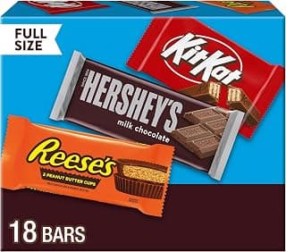Reese’s Cups, Kit Kat, Hershey’s Chocolate, Individually Wrapped Halloween Candy for Parties, Office or School Snacks HERSHEY'S, KIT KAT & REESE'S Milk Chocolate Variety Box, 18 ct B005CUK20Q