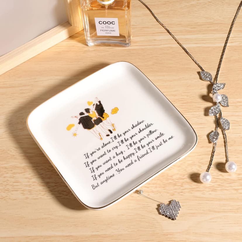 PUDDING CABIN PUDDING CABIN 3 Best Friend Birthday Gift for Women, Ring Dish - If You're Alone, I'll be Your Shadow. If You Want to Cry, I'll be Your Shoulder... Trinket Dish Gift for Female Friends Bestie Gifts