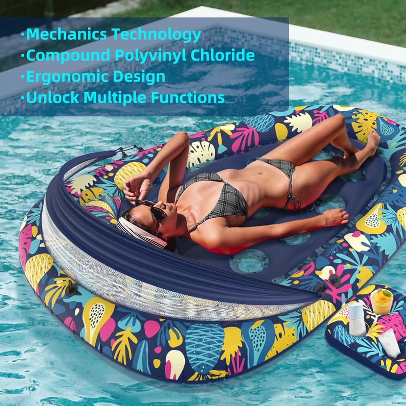 Sunikko X 3-in-1 Pool Floats with Canopy Cup Holder, Tanning Pool Large 73" x 48" Float Adult Heavy Duty, Inflatable Lounger Raft Floating Chair with Backrest, Swimming Pool Lake Beach Party