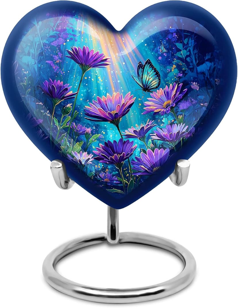 Daisy Bloom Funeral Keepsake for Men & Women - Memorial Gift for Mom & Dad - Urns for Human Remains - Burial Urns for Adult Ashes Husband - Heart Shape - Small Keepsake 3 Inch - Pack of 1 B0FV8W29L6