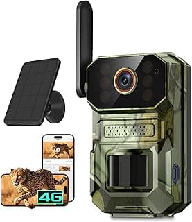 4G LTE Cellular Trail Camera with Solar Panel, 1080p Full HD Game Cameras, Live View, Night Vision, Motion Detection, 2-Way Talk, IP65, Built-in SIM Card, Unlimited Plan (Sold Separately)