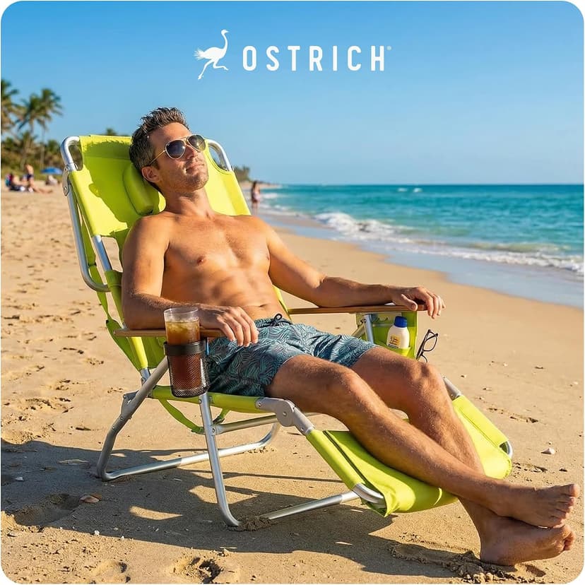 Ostrich the Deluxe 3N1 Lightweight Lawn Beach Reclining Lounge Chair with Footrest, Outdoor Furniture for Patio, Balcony, Backyard, or Porch, Lime