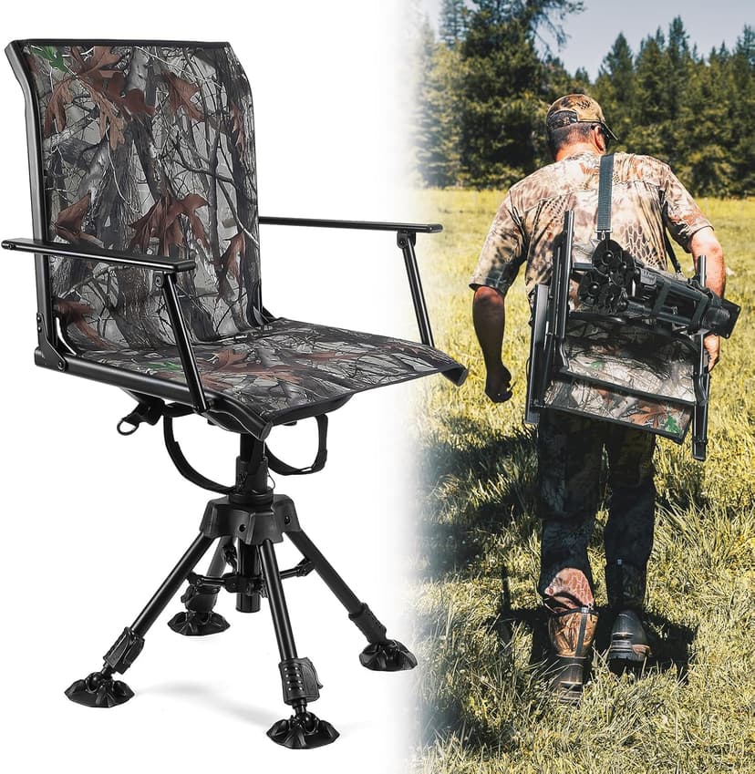 KEMIMOTO Hunting Blind Chair 360 Degree Silent Swivel, 300 Lbs Height Adjustable Quick Folding Portable Comfortable Hunting Deer Fishing Ground Chair