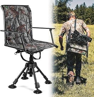 KEMIMOTO Hunting Blind Chair 360 Degree Silent Swivel, 300 Lbs Height Adjustable Quick Folding Portable Comfortable Hunting Deer Fishing Ground Chair