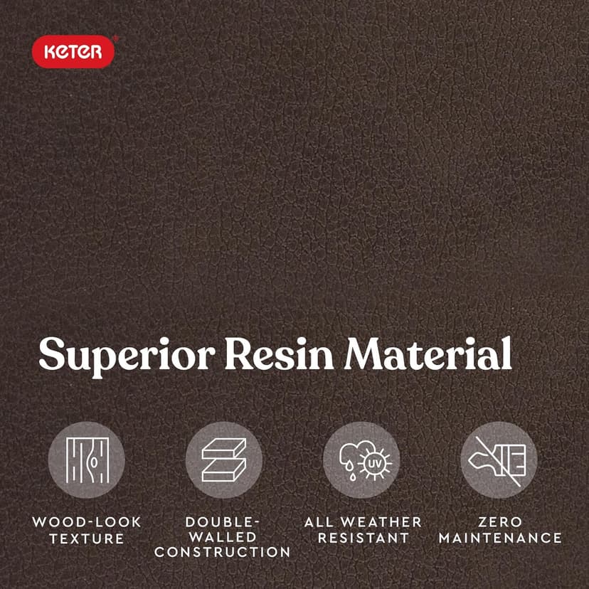 Keter City 30 Gallon Resin Outdoor Storage Box and Patio Furniture Side Table for Pool and Garden Accessories, Brown