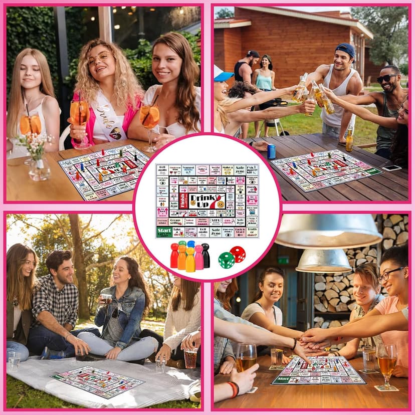 Drinking Board Games for Adults Girls Night,Waterproof Leather Mat Drinking Games,Party Interactive Drinking Game Playmat, Bachelorette Party,Family Play or Any Occasion,Age 21+,2-8 Players