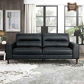 Lexicon Leather Match Couch Sofa, Modern Oversized Sofa, Solid Wood Legs, Top Grain Leather 3 Seater Couch for Living Room, Bedroom, Office, Apartment, Waiting Room, Black