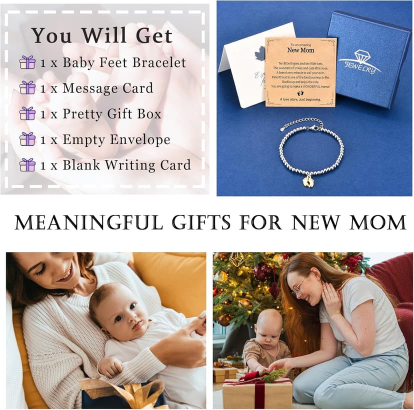 New Mom Gifts, Baby Feet Charm Bracelet Gift for Pregnant Mommy 1st Time Moms, New Mother Pregnant Mom to Be Gifts, Mothers Day Birthday Christmas Baby Shower for Wife Daughter Friend Sister