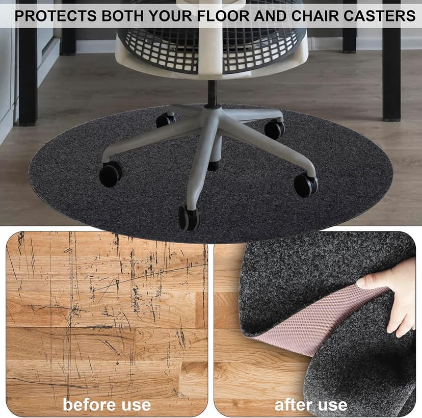 Office Chair Mat, Round Floor Mat for Home, 39inch Diameter Low Pile Heavy Duty Non Slip Multi-Purpose Desk Chair Mat Rug for Hardwood Tile Floor Carpets (Dark Grey)