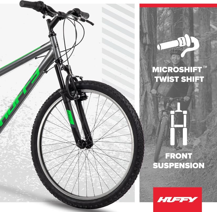 Huffy Stone Mountain Bike for Men and Women, 20”/24”/26”, 6-Speed (20”) or 21-Speed, Front or Dual Suspension (Varies), Multiple Colors, Adjustable Saddle, Shimano Equipped, All-Terrain Tires