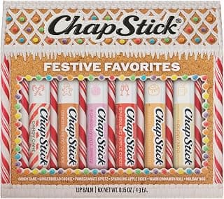 0.15 oz Each, Limited Edition Seasonal Stocking Stuffer, Assorted Flavors, with 24 Hour Moisture to Hydrate Dry, Chapped Lips ChapStick Festive Favorites Holiday Flavored Lip Balm Gift Set, 6-Pack B0HB5CZRM1