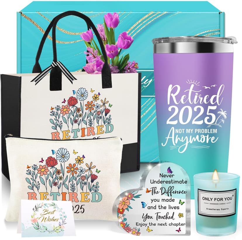 Retirement Gifts for Women, Best Happy Retirement Gifts for Teachers Nurses Coworkers Friends Grandma, Funny Retired Christmas Gift Basket for Women with 20 Oz Tumbler, Canvas Tote Bag, Makeup Bag