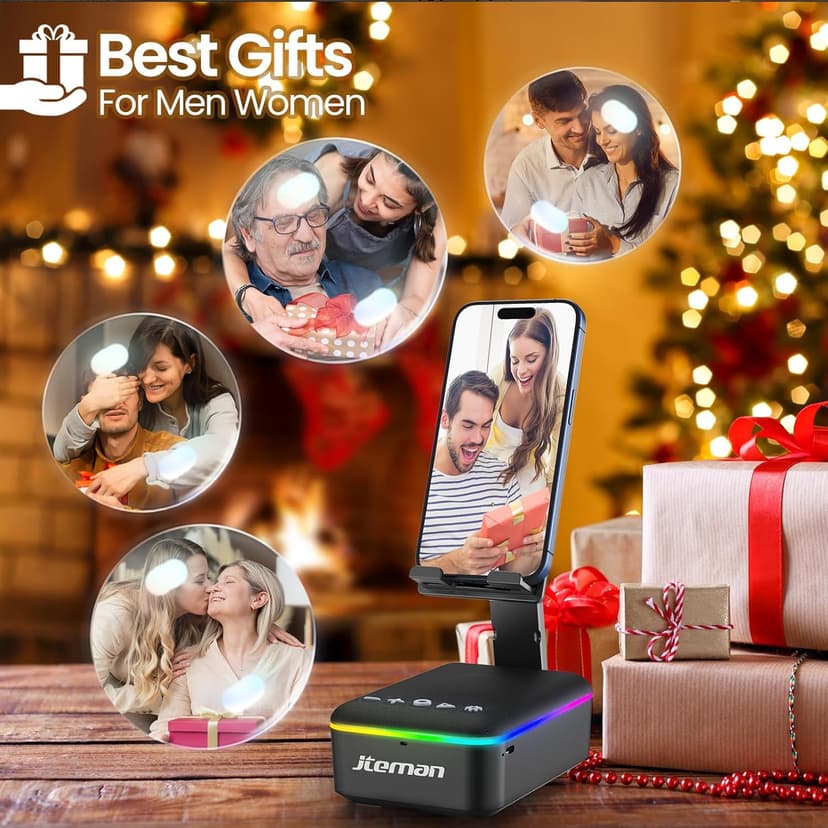 JTEMAN Gifts for Men Women,Cell Phone Stand with Bluetooth Speaker,LED Light,and Lanyard,Cool Tech Gadgets,Unique Birthday Gifts for Men Husband Mom Dad