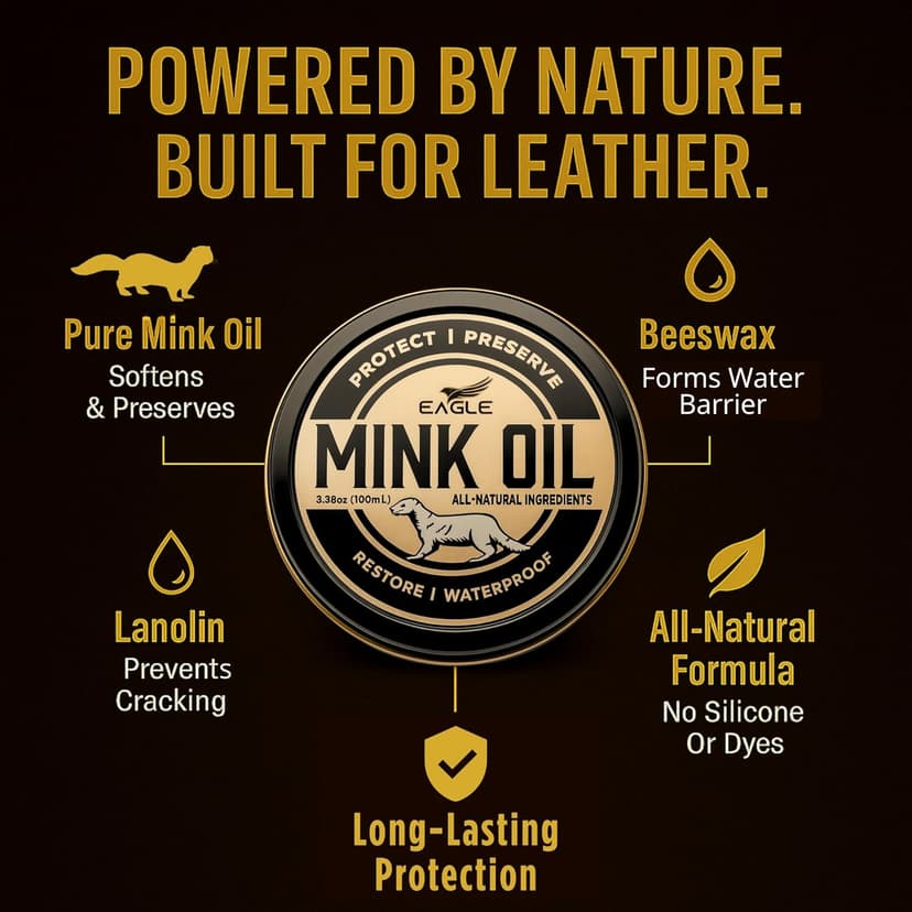 Eagle 4-in-1 Mink Oil Leather Conditioner Kit – 3.52oz Waterproof Paste with Horsehair Brush, Sponge & Microfiber Cloth – Leather Cleaner & Protector for Boots, Shoes, Jackets, Saddles & Bags